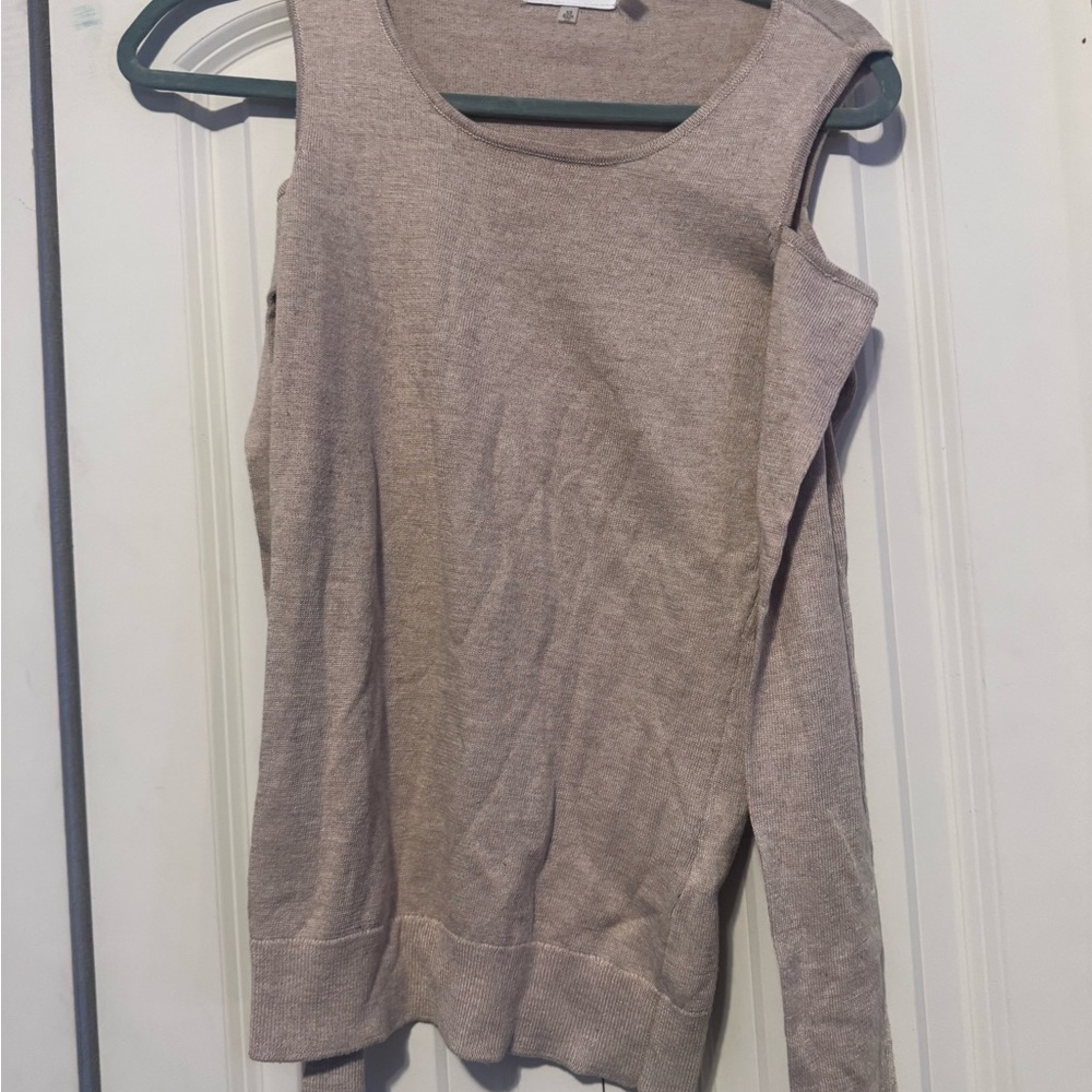 Calvin Klein Beige Knit Top with Cold-Shoulder Detail Sweater